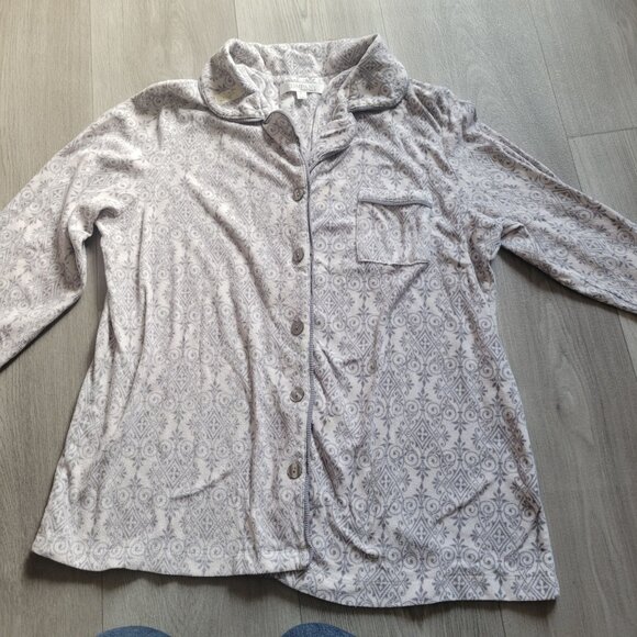 Ellen Tracy Womens Pajama Set L Button-Up Top & Pants Soft Gray/White - Picture 3 of 5